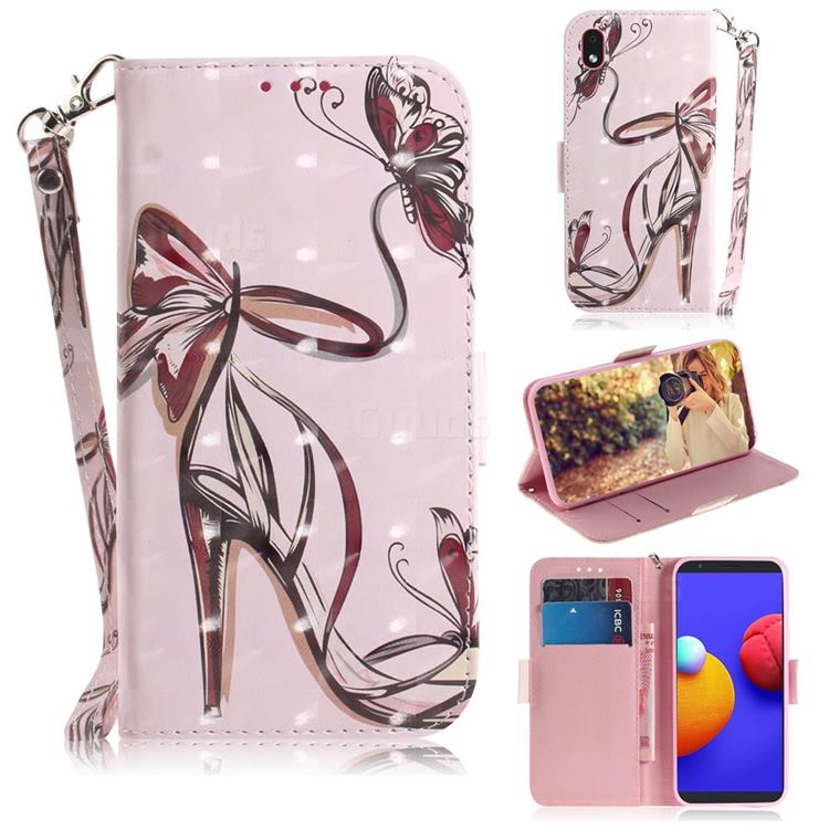 Butterfly High Heels 3D Painted Leather Wallet Phone Case for Samsung Galaxy A01 Core