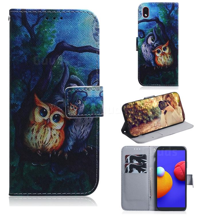 Oil Painting Owl PU Leather Wallet Case for Samsung Galaxy A01 Core