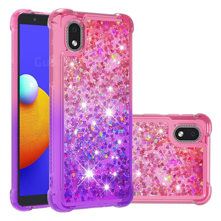 Rainbow Gradient Liquid Glitter Quicksand Sequins Phone Case for Samsung Galaxy A01 Core - Pink Purple