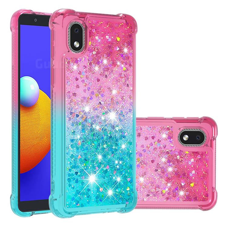 Rainbow Gradient Liquid Glitter Quicksand Sequins Phone Case for Samsung Galaxy A01 Core - Pink Blue