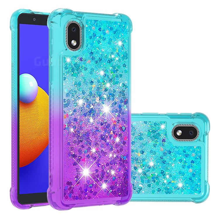 Rainbow Gradient Liquid Glitter Quicksand Sequins Phone Case for Samsung Galaxy A01 Core - Blue Purple