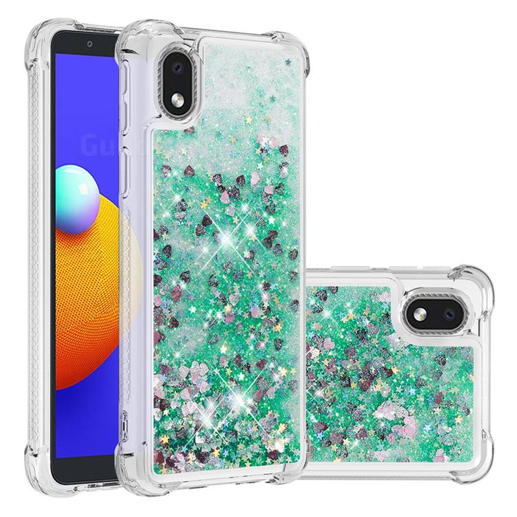 Dynamic Liquid Glitter Sand Quicksand TPU Case for Samsung Galaxy A01 Core - Green Love Heart