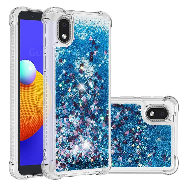 Dynamic Liquid Glitter Sand Quicksand TPU Case for Samsung Galaxy A01 Core - Blue Love Heart