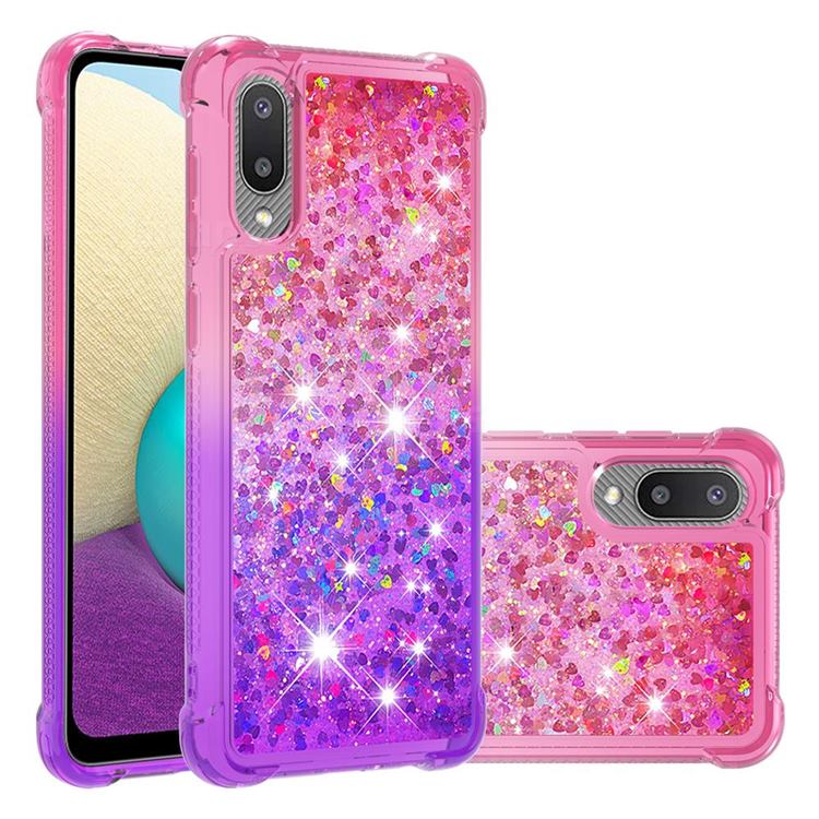 Rainbow Gradient Liquid Glitter Quicksand Sequins Phone Case for Samsung Galaxy A02 - Pink Purple