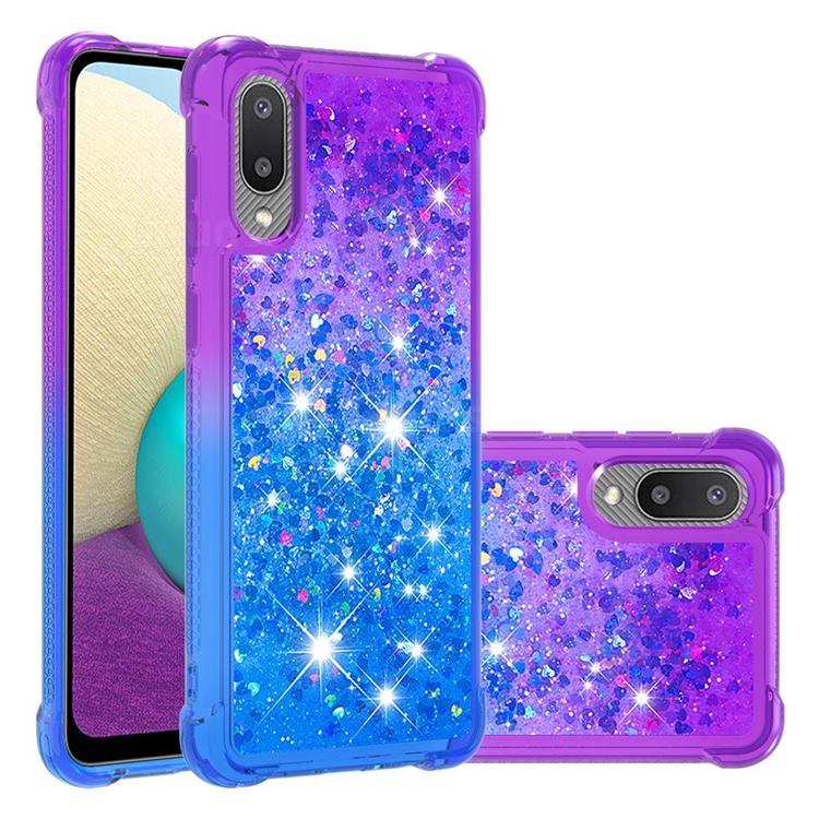 Rainbow Gradient Liquid Glitter Quicksand Sequins Phone Case for Samsung Galaxy A02 - Purple Blue