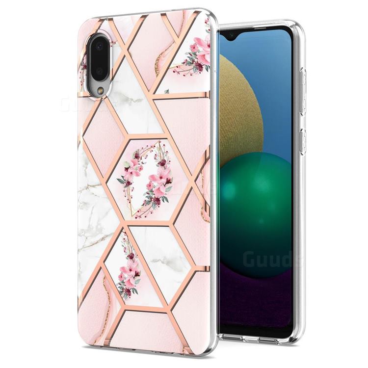 Pink Flower Marble Electroplating Protective Case Cover for Samsung Galaxy A02