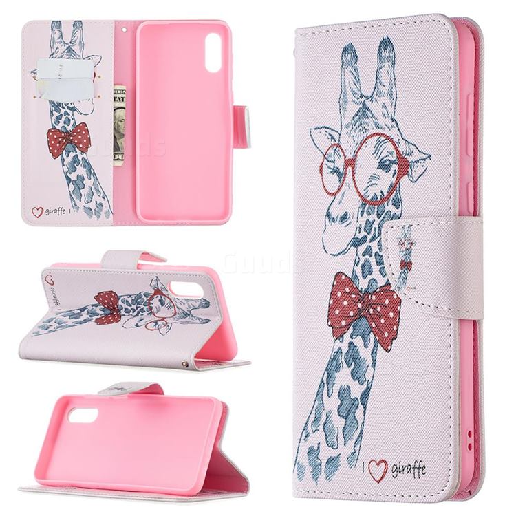 Glasses Giraffe Leather Wallet Case for Samsung Galaxy A02