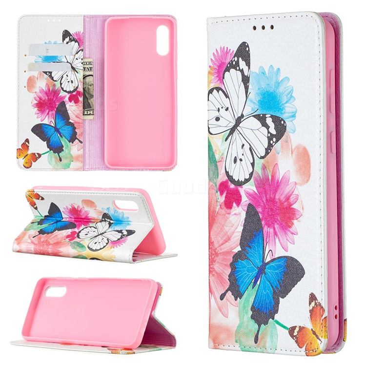 Flying Butterflies Slim Magnetic Attraction Wallet Flip Cover for Samsung Galaxy A02