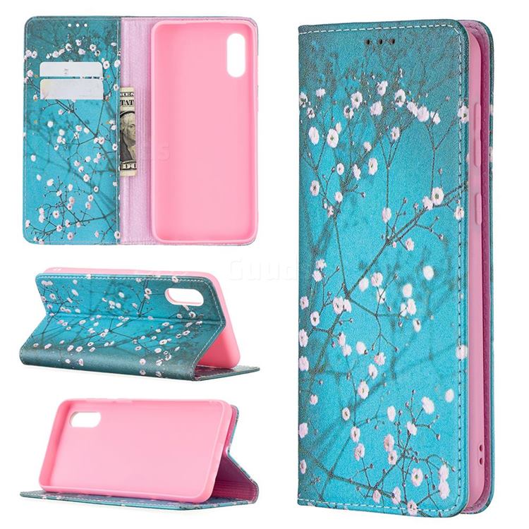 Plum Blossom Slim Magnetic Attraction Wallet Flip Cover for Samsung Galaxy A02