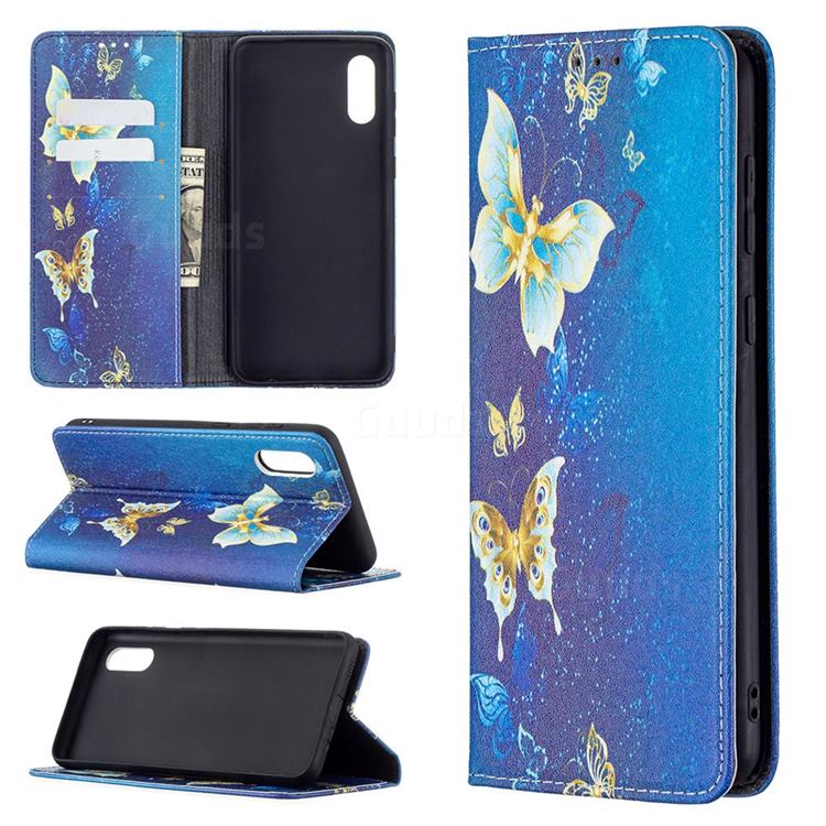 Gold Butterfly Slim Magnetic Attraction Wallet Flip Cover for Samsung Galaxy A02