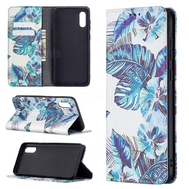 Blue Leaf Slim Magnetic Attraction Wallet Flip Cover for Samsung Galaxy A02