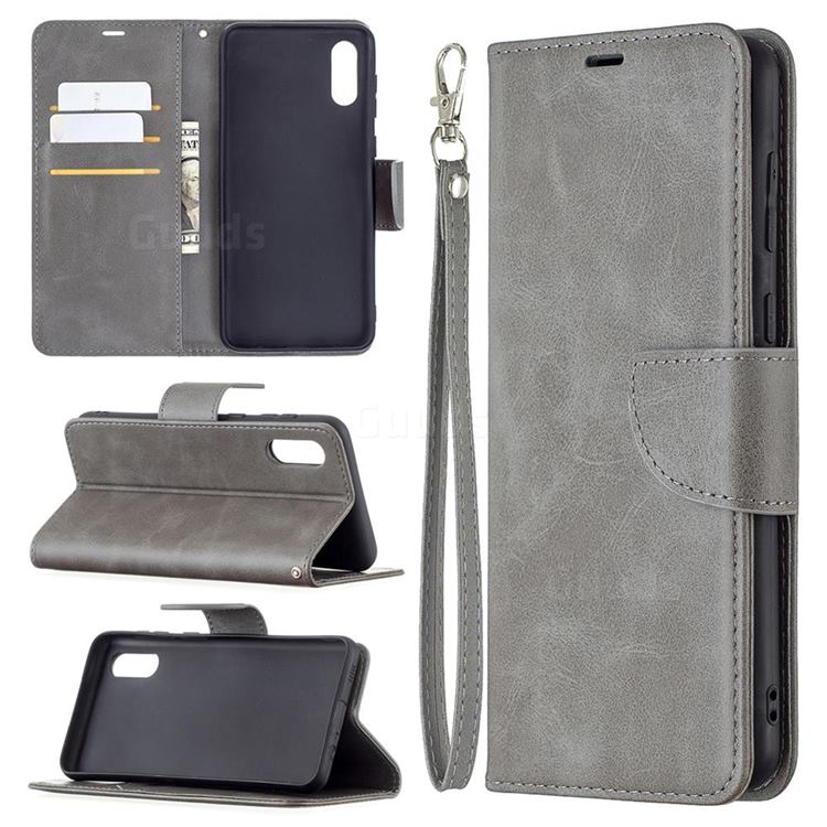 Classic Sheepskin PU Leather Phone Wallet Case for Samsung Galaxy A02 - Gray