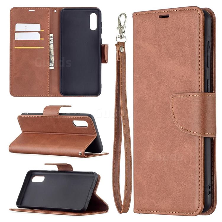 Classic Sheepskin PU Leather Phone Wallet Case for Samsung Galaxy A02 - Brown