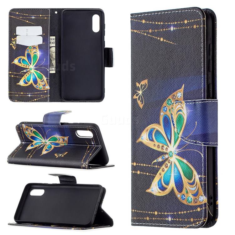 Golden Shining Butterfly Leather Wallet Case for Samsung Galaxy A02