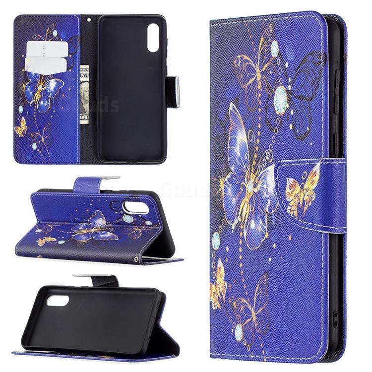 Purple Butterfly Leather Wallet Case for Samsung Galaxy A02