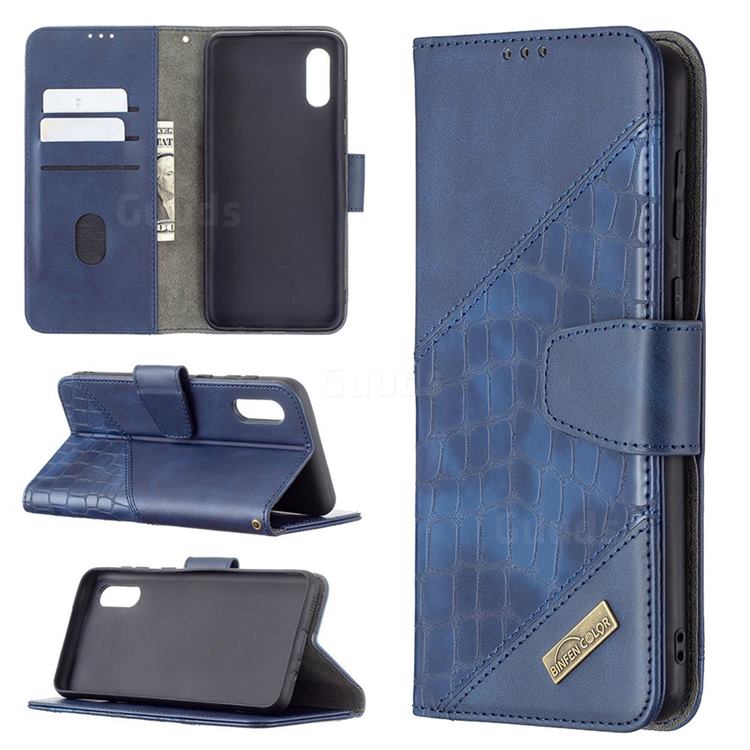 BinfenColor BF04 Color Block Stitching Crocodile Leather Case Cover for Samsung Galaxy A02 - Blue