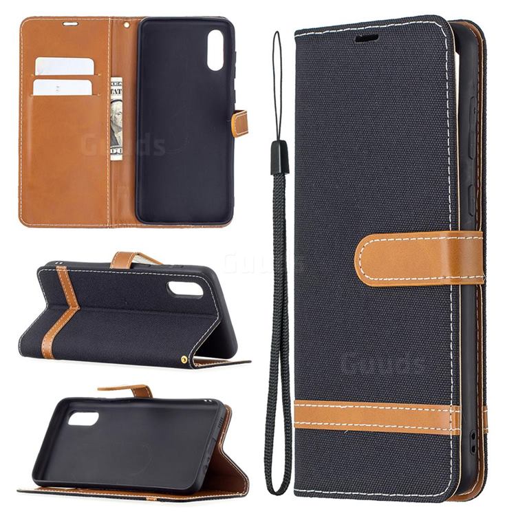 Jeans Cowboy Denim Leather Wallet Case for Samsung Galaxy A02 - Black