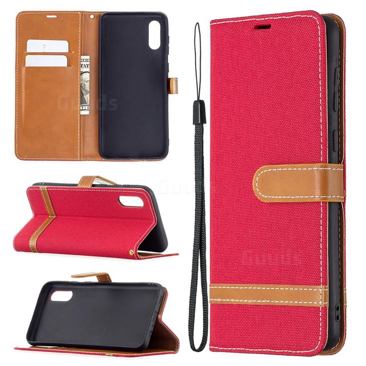 Jeans Cowboy Denim Leather Wallet Case for Samsung Galaxy A02 - Red