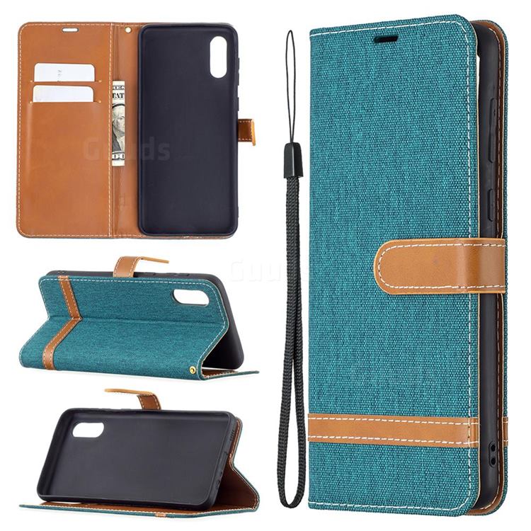 Jeans Cowboy Denim Leather Wallet Case for Samsung Galaxy A02 - Green