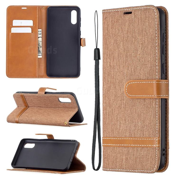 Jeans Cowboy Denim Leather Wallet Case for Samsung Galaxy A02 - Brown