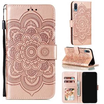 Intricate Embossing Datura Solar Leather Wallet Case for Samsung Galaxy A02 - Rose Gold