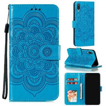 Intricate Embossing Datura Solar Leather Wallet Case for Samsung Galaxy A02 - Blue