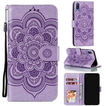 Intricate Embossing Datura Solar Leather Wallet Case for Samsung Galaxy A02 - Purple