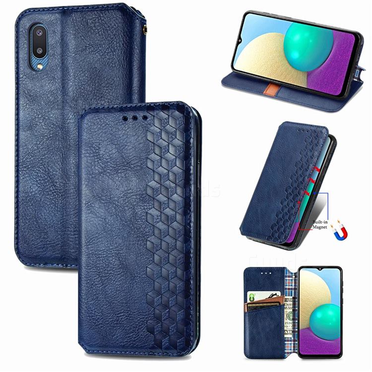 Ultra Slim Fashion Business Card Magnetic Automatic Suction Leather Flip Cover for Samsung Galaxy A02 - Dark Blue
