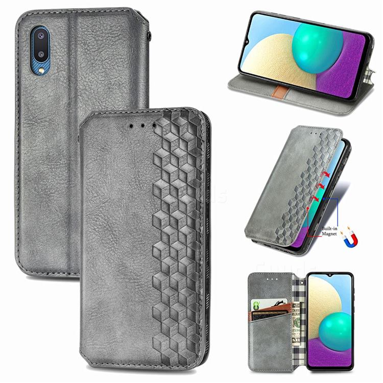 Ultra Slim Fashion Business Card Magnetic Automatic Suction Leather Flip Cover for Samsung Galaxy A02 - Grey