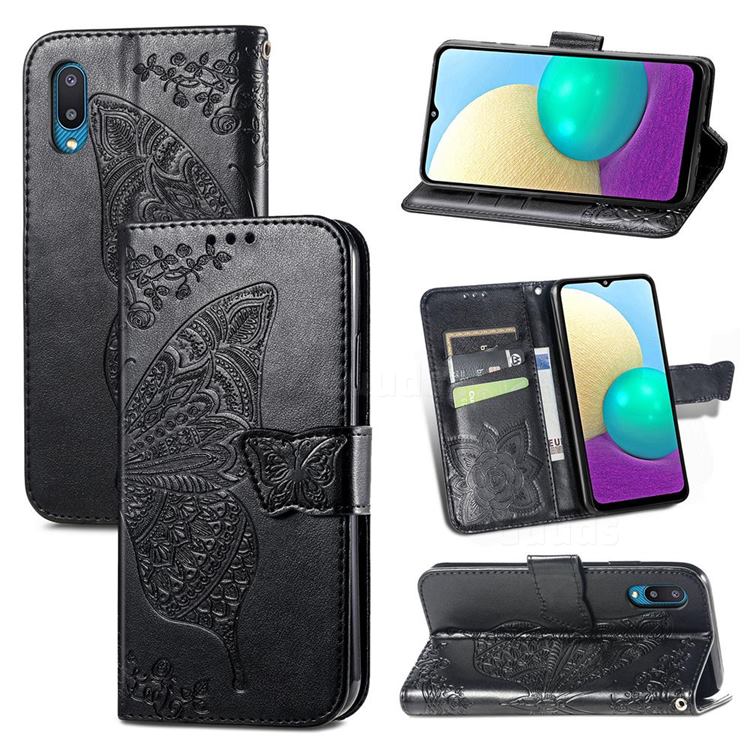 Embossing Mandala Flower Butterfly Leather Wallet Case for Samsung Galaxy A02 - Black