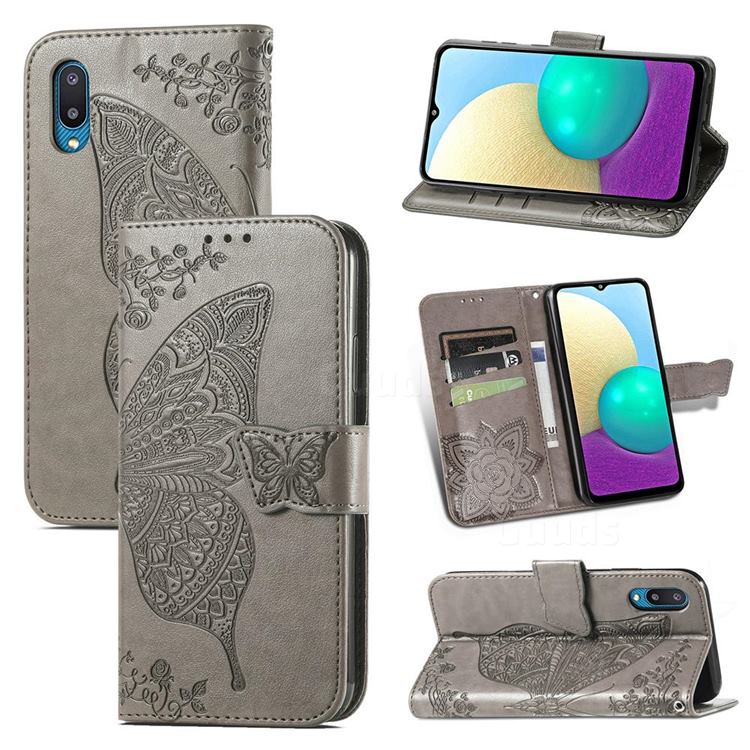 Embossing Mandala Flower Butterfly Leather Wallet Case for Samsung Galaxy A02 - Gray
