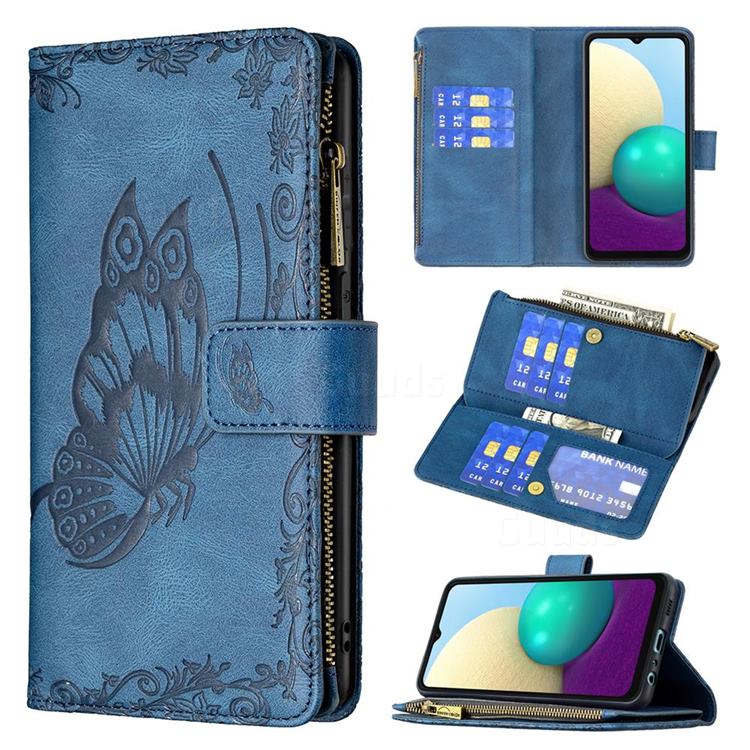Binfen Color Imprint Vivid Butterfly Buckle Zipper Multi-function Leather Phone Wallet for Samsung Galaxy A02 - Blue