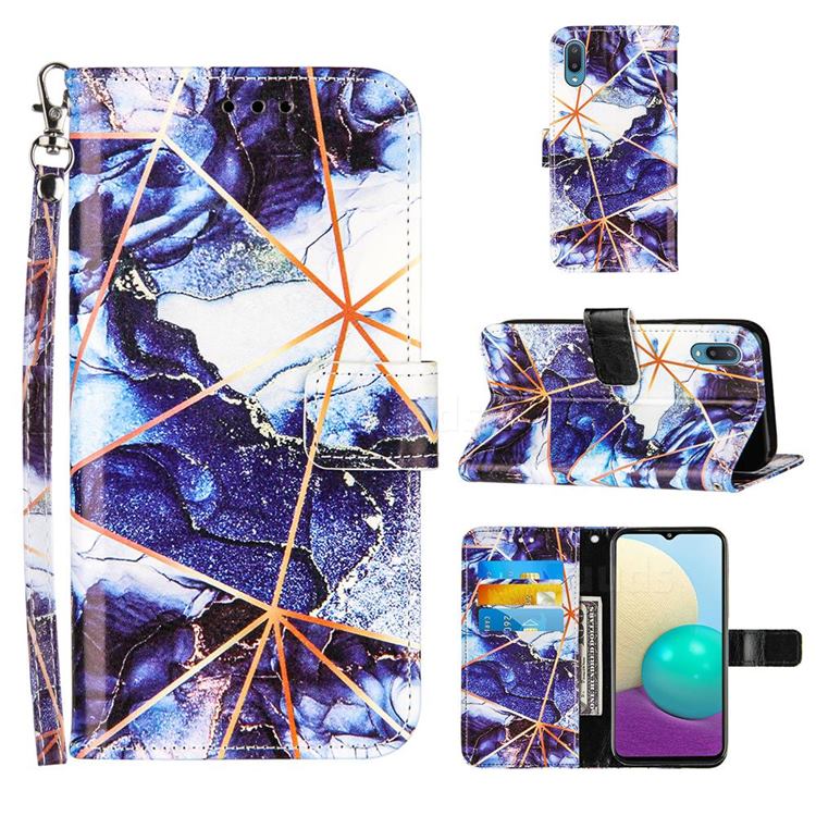 Starry Blue Stitching Color Marble Leather Wallet Case for Samsung Galaxy A02