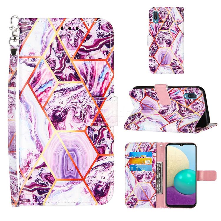 Dream Purple Stitching Color Marble Leather Wallet Case for Samsung Galaxy A02