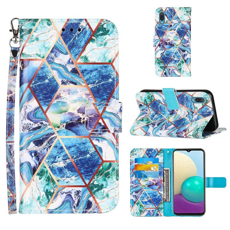 Green and Blue Stitching Color Marble Leather Wallet Case for Samsung Galaxy A02