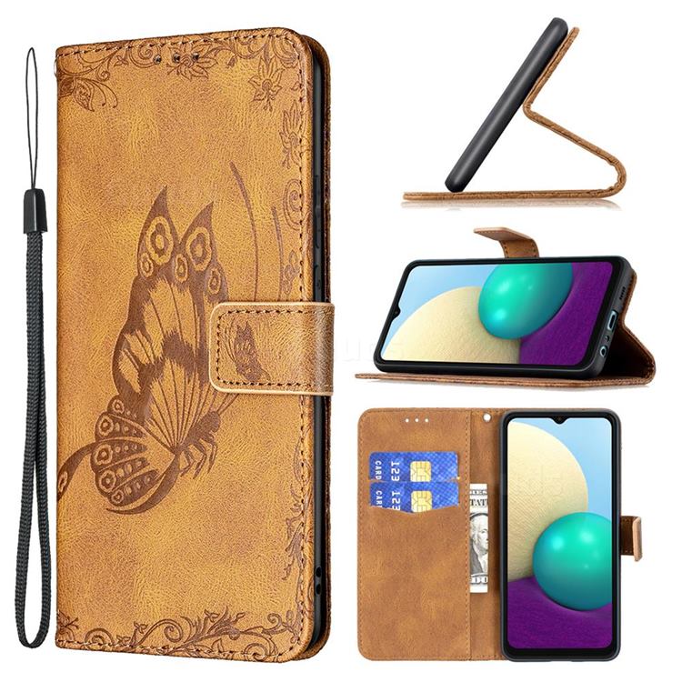 Binfen Color Imprint Vivid Butterfly Leather Wallet Case for Samsung Galaxy A02 - Brown