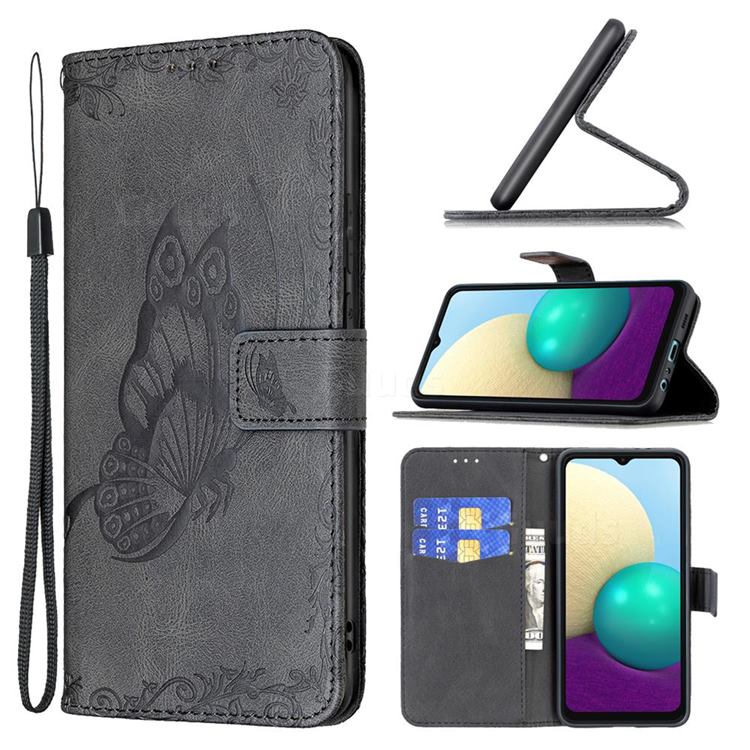 Binfen Color Imprint Vivid Butterfly Leather Wallet Case for Samsung Galaxy A02 - Black