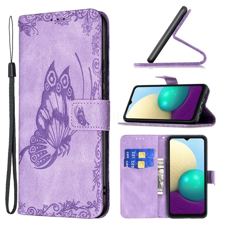 Binfen Color Imprint Vivid Butterfly Leather Wallet Case for Samsung Galaxy A02 - Purple