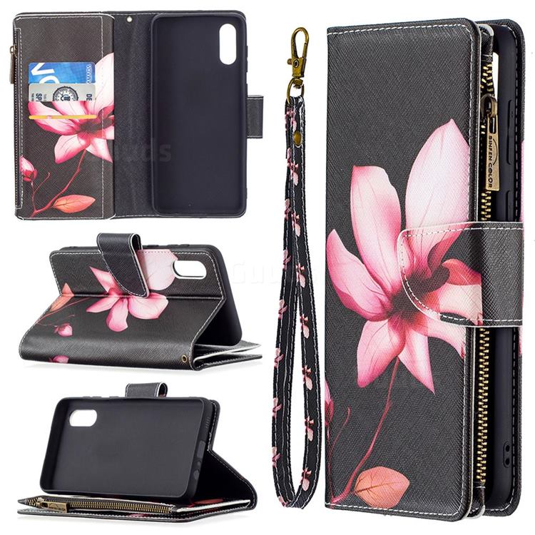 Lotus Flower Binfen Color BF03 Retro Zipper Leather Wallet Phone Case for Samsung Galaxy A02