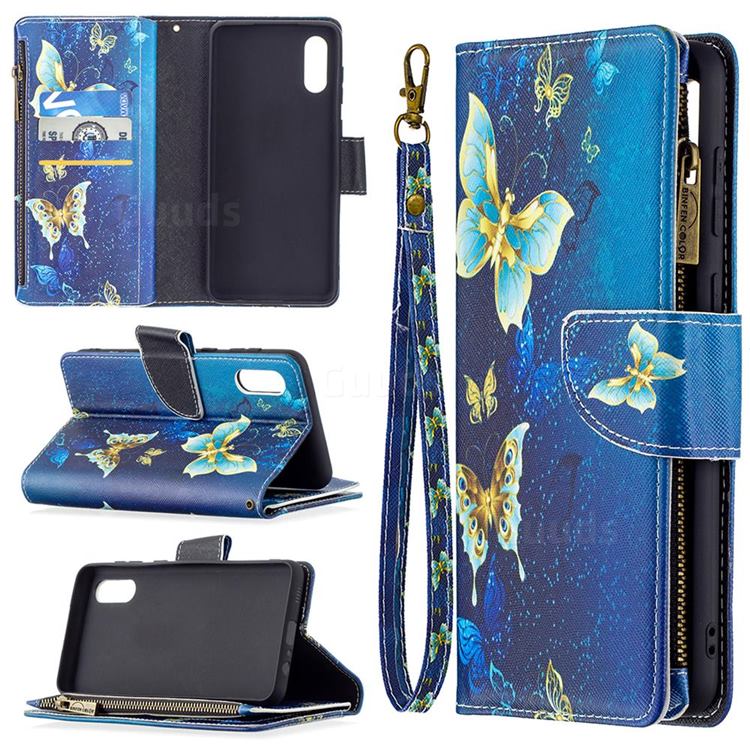 Golden Butterflies Binfen Color BF03 Retro Zipper Leather Wallet Phone Case for Samsung Galaxy A02