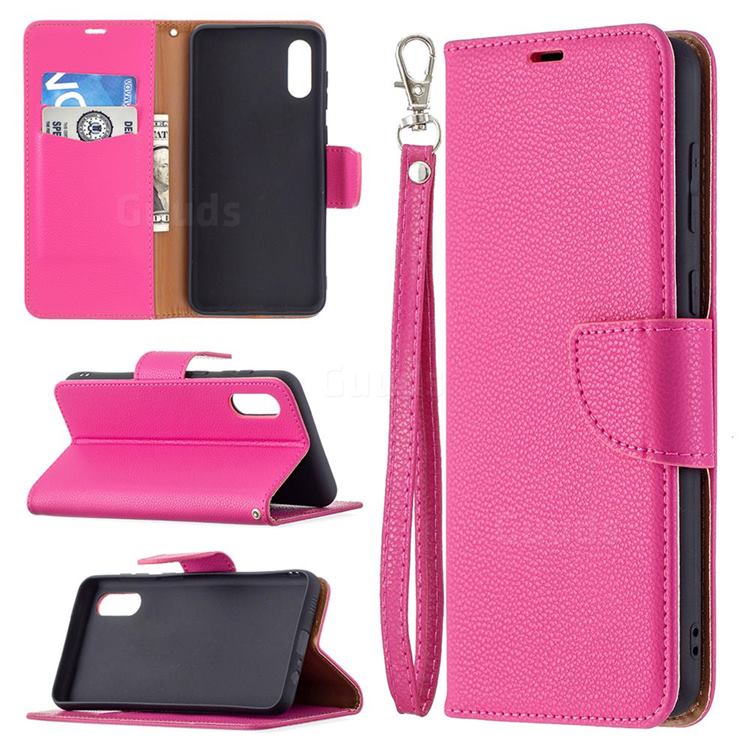 Classic Luxury Litchi Leather Phone Wallet Case for Samsung Galaxy A02 - Rose