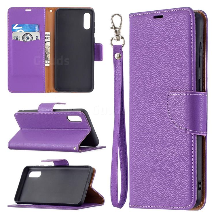 Classic Luxury Litchi Leather Phone Wallet Case for Samsung Galaxy A02 - Purple