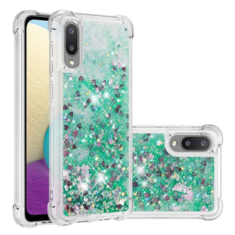 Dynamic Liquid Glitter Sand Quicksand TPU Case for Samsung Galaxy A02 - Green Love Heart