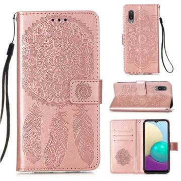 Embossing Dream Catcher Mandala Flower Leather Wallet Case for Samsung Galaxy A02 - Rose Gold