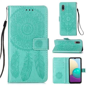 Embossing Dream Catcher Mandala Flower Leather Wallet Case for Samsung Galaxy A02 - Green