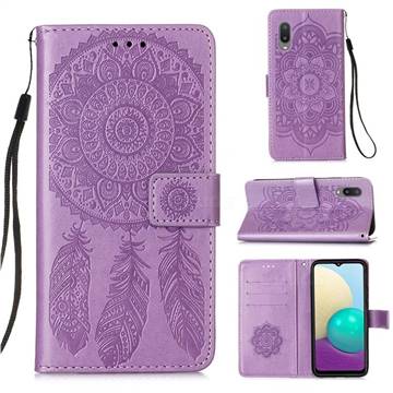 Embossing Dream Catcher Mandala Flower Leather Wallet Case for Samsung Galaxy A02 - Purple