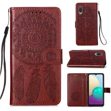 Embossing Dream Catcher Mandala Flower Leather Wallet Case for Samsung Galaxy A02 - Brown