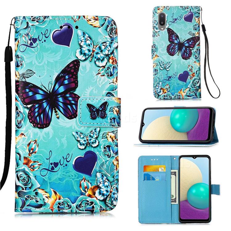 Love Butterfly Matte Leather Wallet Phone Case for Samsung Galaxy A02
