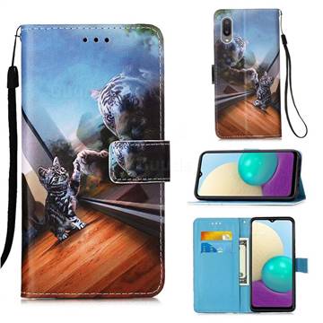 Mirror Cat Matte Leather Wallet Phone Case for Samsung Galaxy A02