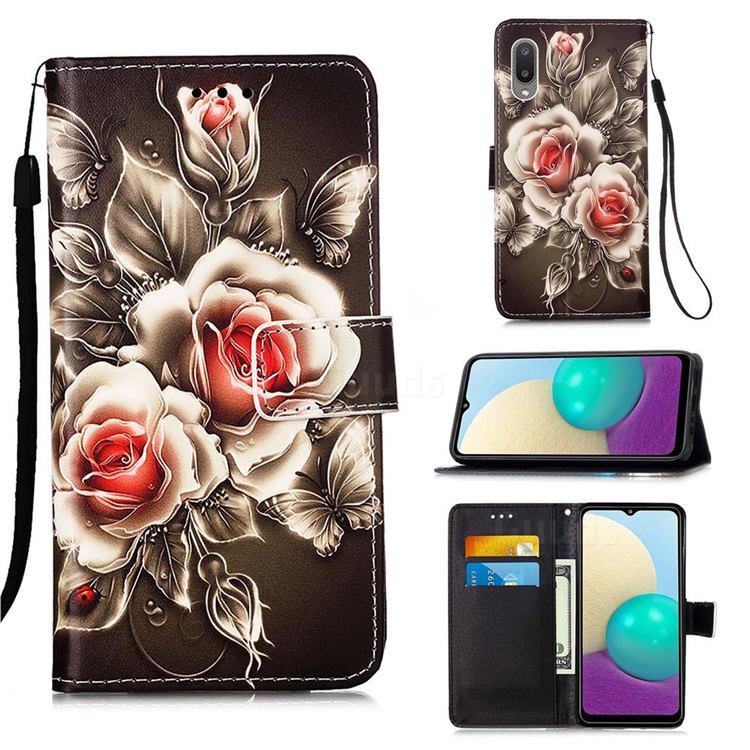 Black Rose Matte Leather Wallet Phone Case for Samsung Galaxy A02